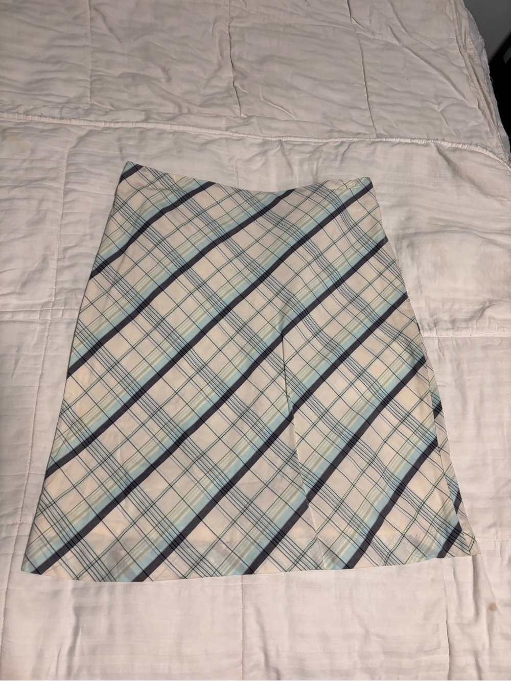 American Eagle Plaid A-Line Mini Skirt in Cream and Light Blue